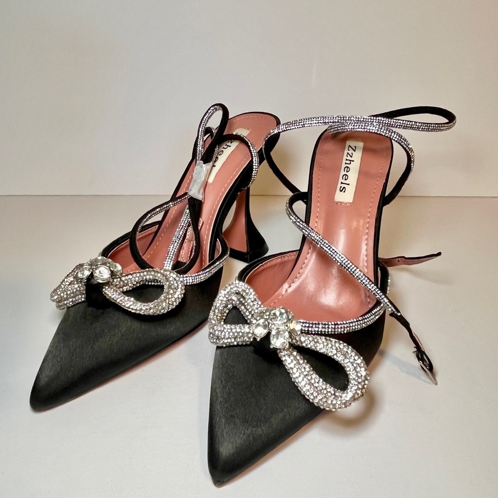 NEW - Zzheels Black Heels with Rhinestone Embellishments